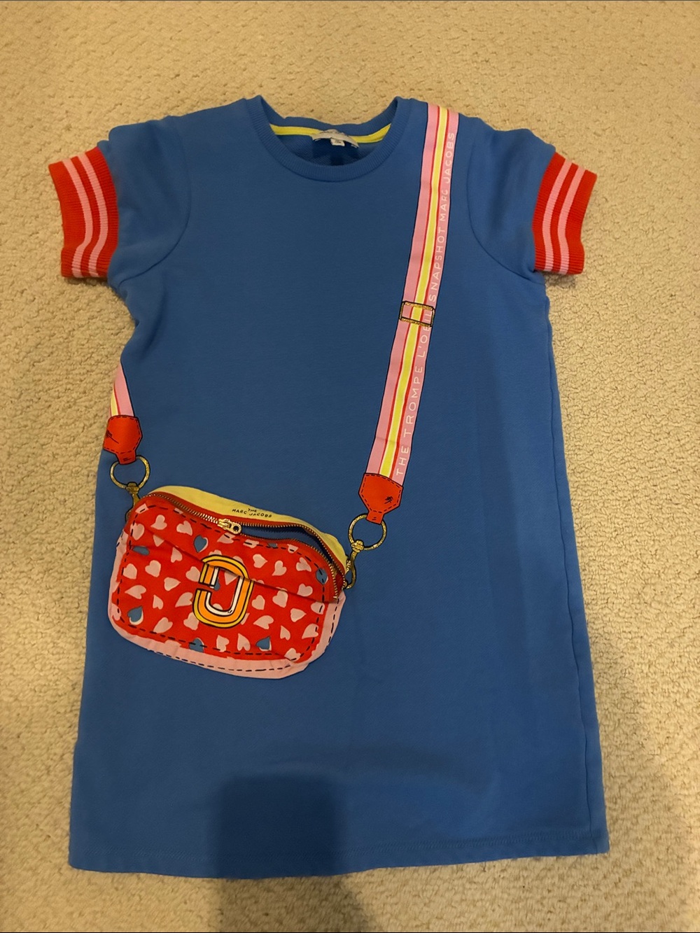 Marc Jacobs Kids Blue Dress with Red Heart Purse Print